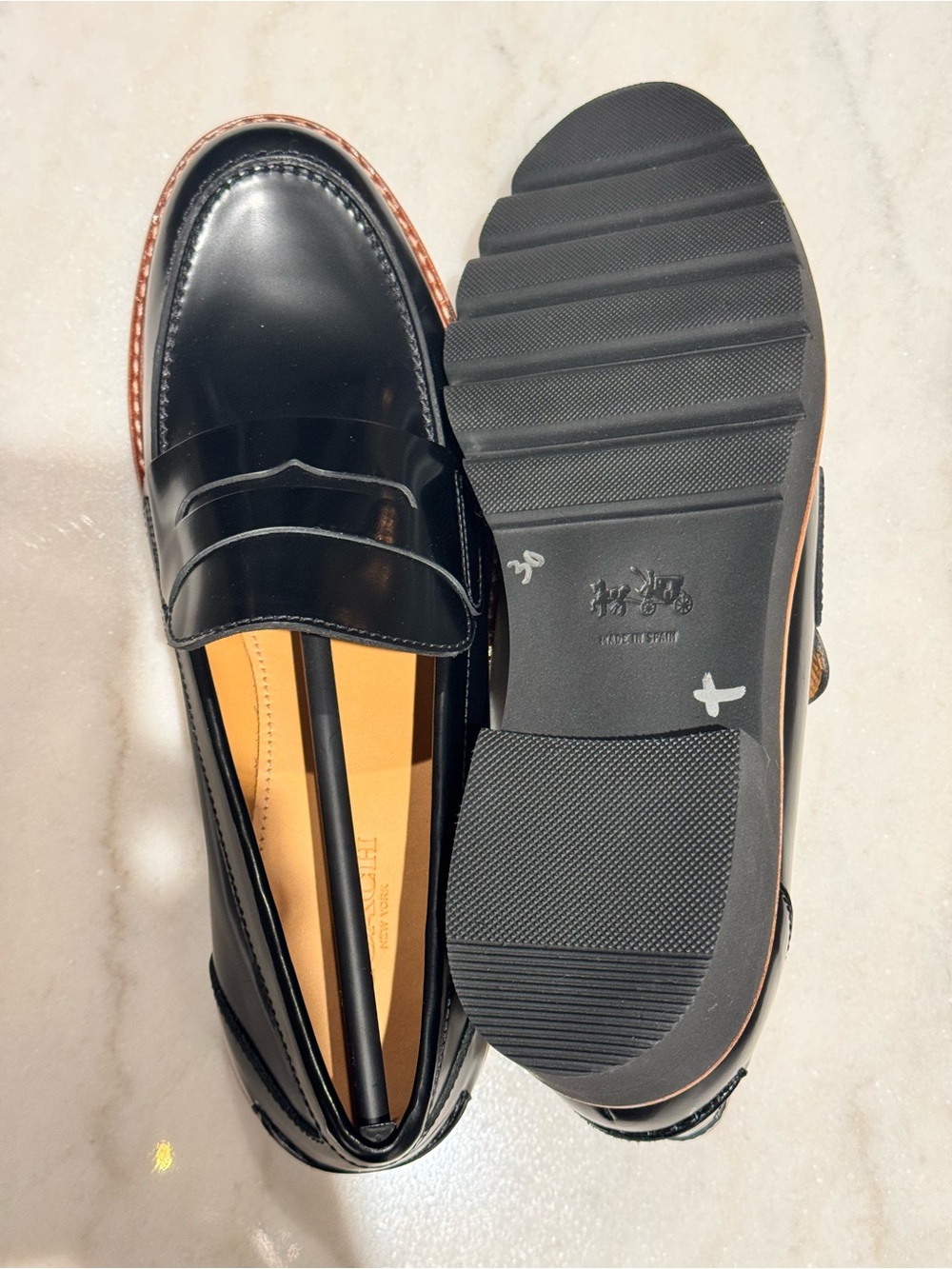 Coach Black Leather Penny Loafers Lug Sole Made in Spain Size 8.5B / EU 39 - Picture 8 of 10